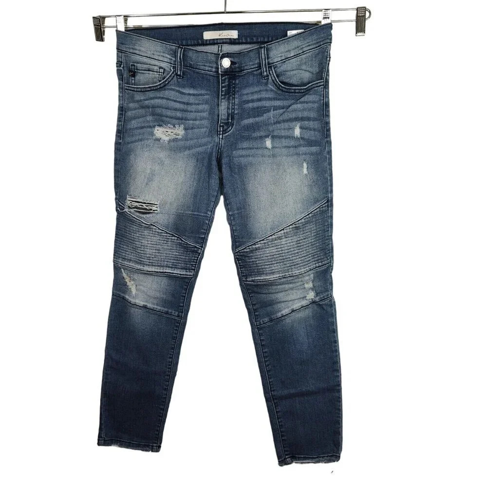 Kancan Ripped Moto Skinny Jeans Denim Women Size W13 30 Raw Hem KC8201D FLAW